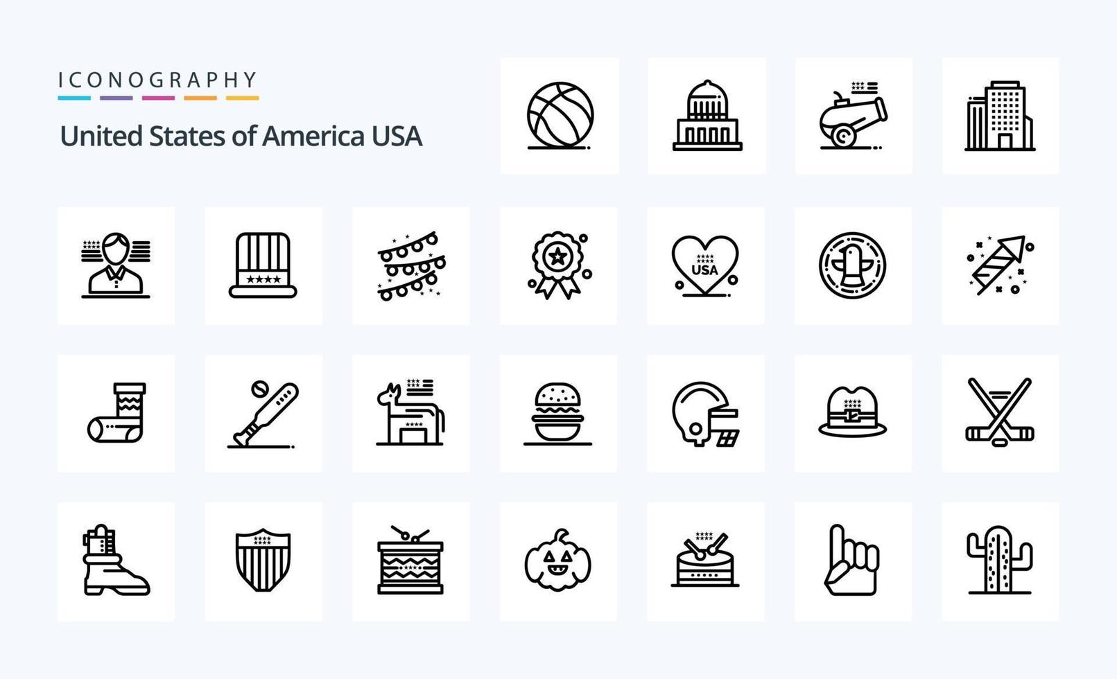 paquete de iconos de línea de 25 estados unidos vector