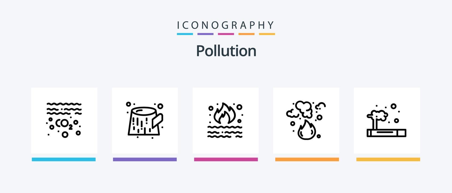 Pollution Line 5 Icon Pack Including gas. pollution. smoke. hazard. waste. Creative Icons Design vector