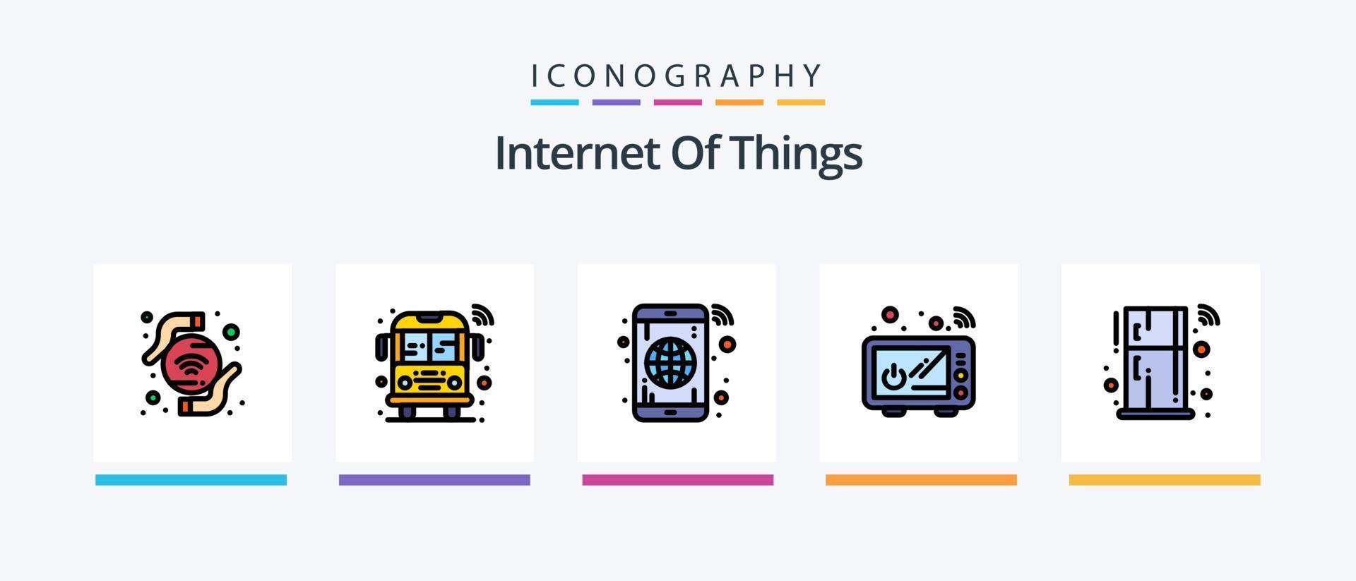 Internet Of Things Line Filled 5 Icon Pack Including device. smart. smart. remote. fridge. Creative Icons Design vector
