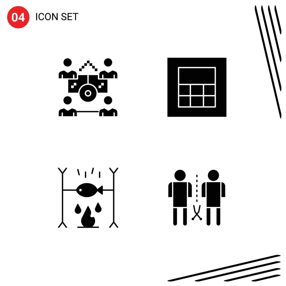 Mobile Interface Solid Glyph Set of 4 Pictograms of business vacation share dinner knowledge Editable Vector Design Elements