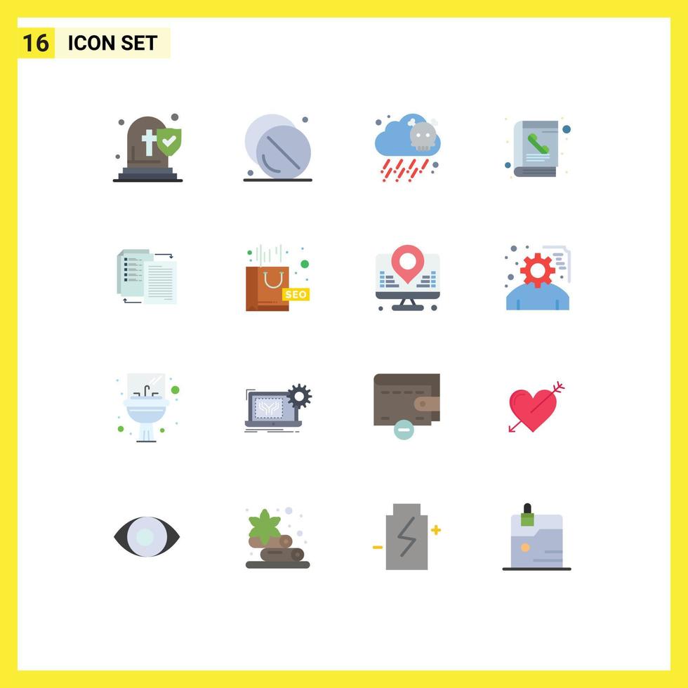 User Interface Pack of 16 Basic Flat Colors of share phone book medicine phone book Editable Pack of Creative Vector Design Elements