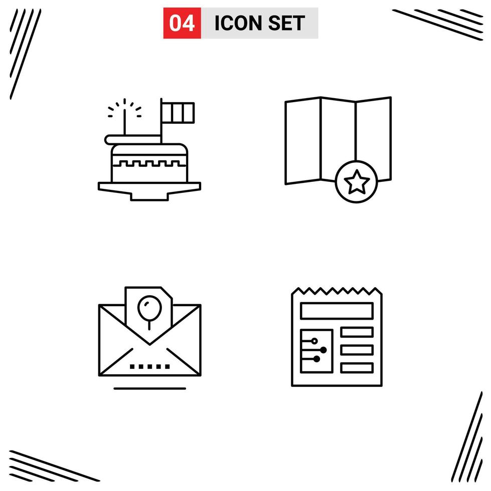 Stock Vector Icon Pack of 4 Line Signs and Symbols for cake holiday festival place party Editable Vector Design Elements