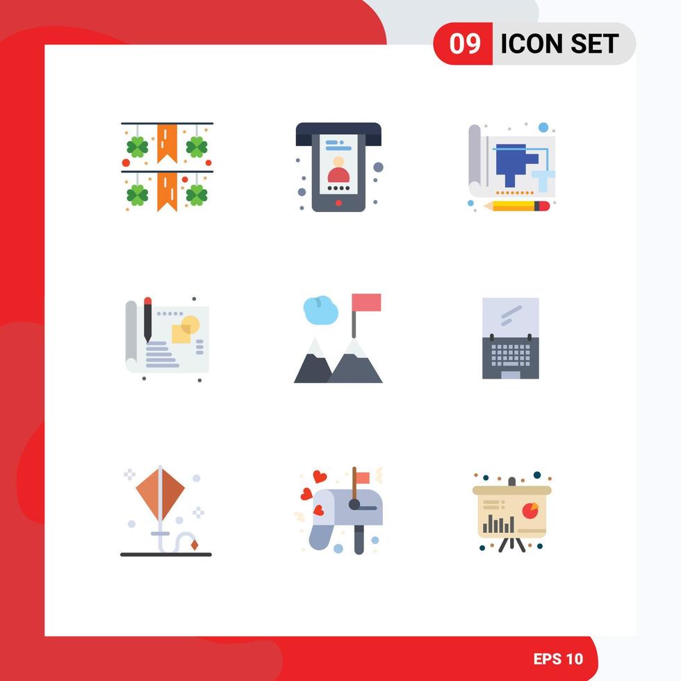 Modern Set of 9 Flat Colors and symbols such as mountains business document sketch creative Editable Vector Design Elements