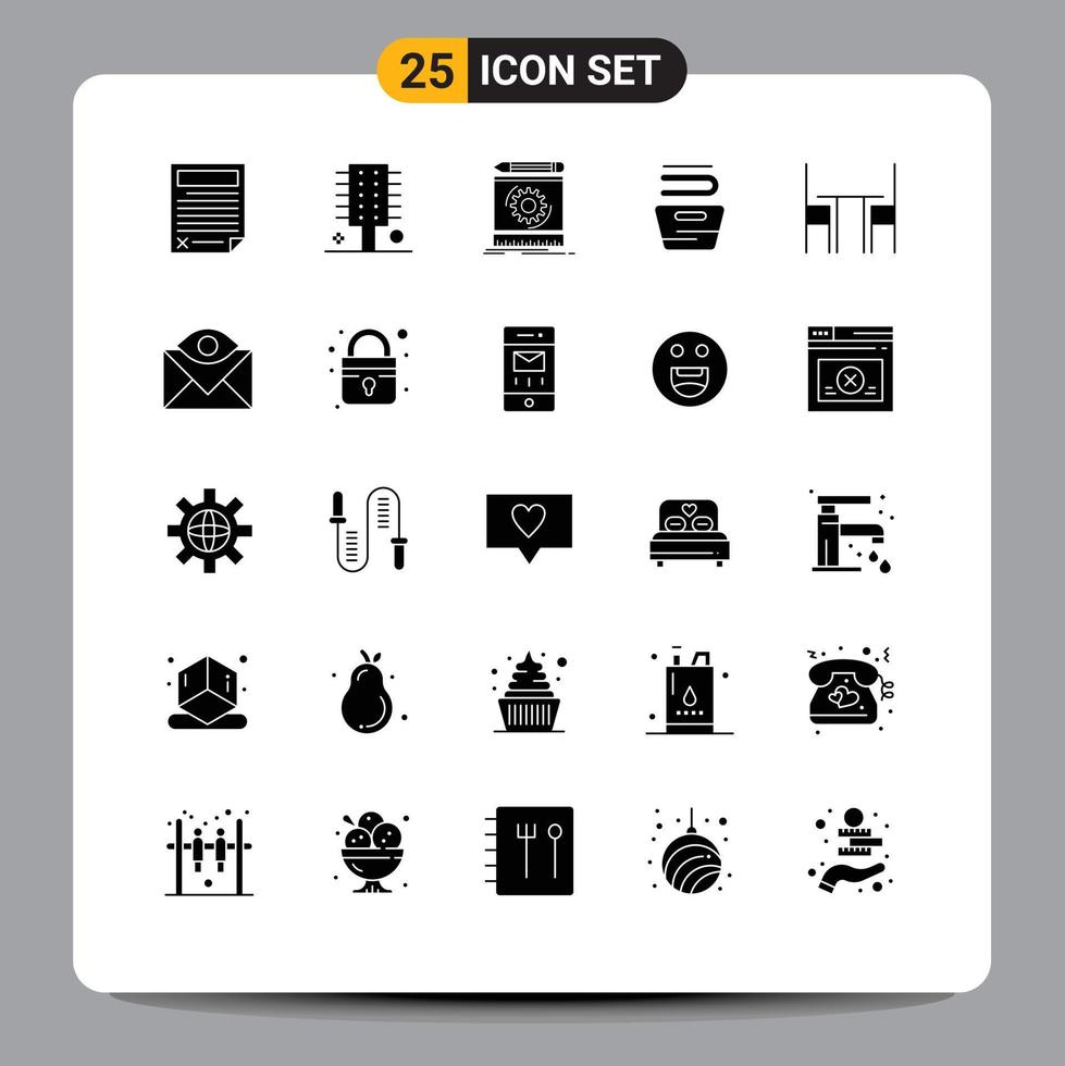 Set of 25 Vector Solid Glyphs on Grid for housekeeping cleaning hairstyle prototyping process Editable Vector Design Elements