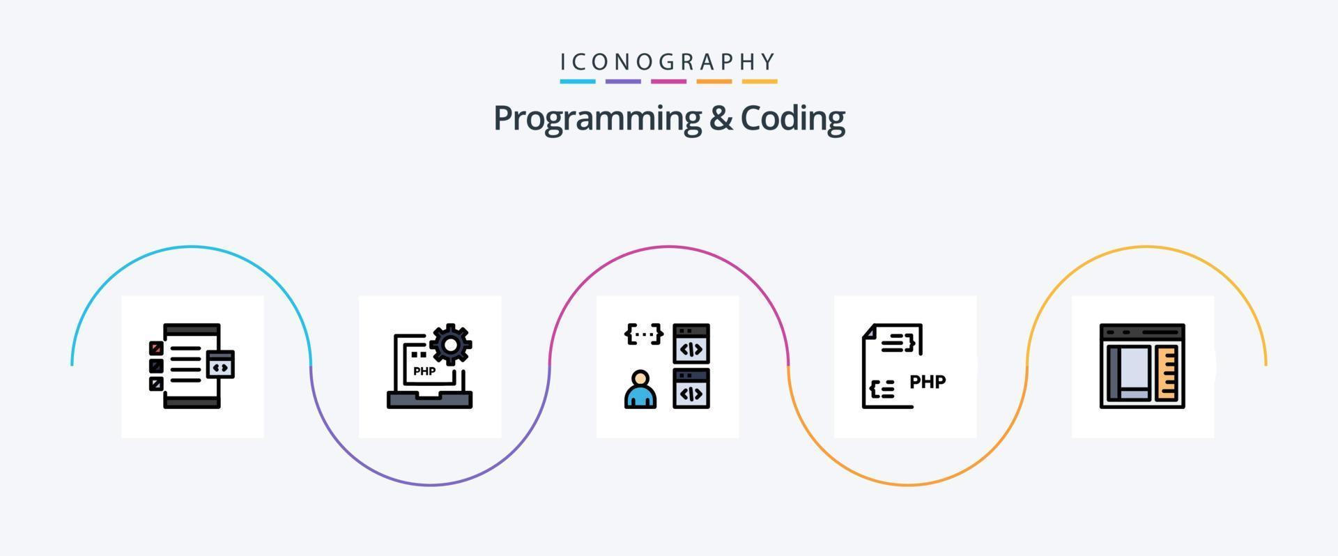 Programming And Coding Line Filled Flat 5 Icon Pack Including development. coding. development. development. coding vector