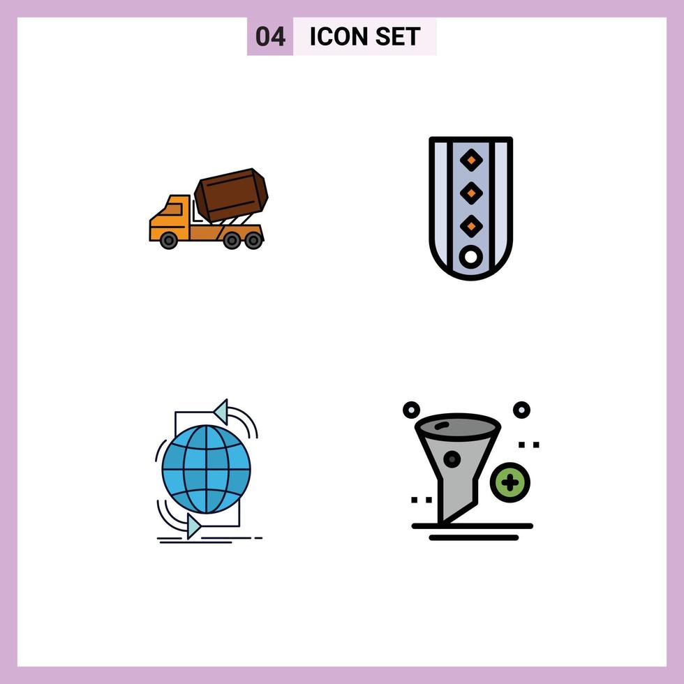 Group of 4 Modern Filledline Flat Colors Set for truck striped vehicle insignia global Editable Vector Design Elements