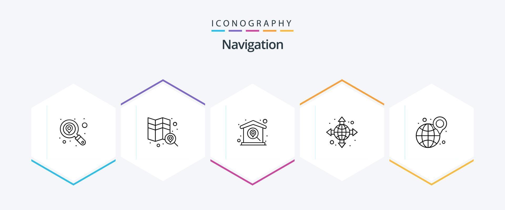 Navigation 25 Line icon pack including map. globe. home. navigation. direction vector