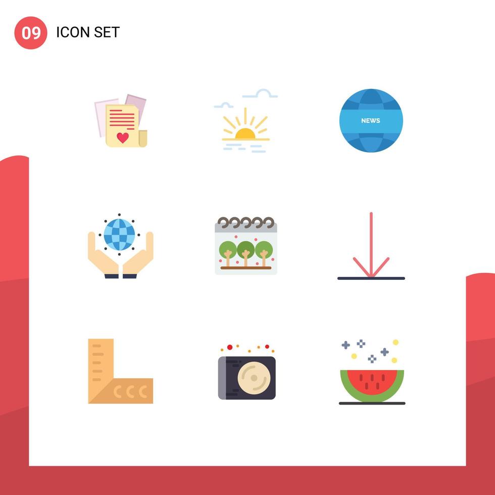 9 Universal Flat Color Signs Symbols of green earth global communication earth protect Editable Vector Design Elements