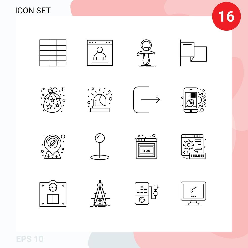 Set of 16 Modern UI Icons Symbols Signs for christmas bag dummy mark country Editable Vector Design Elements