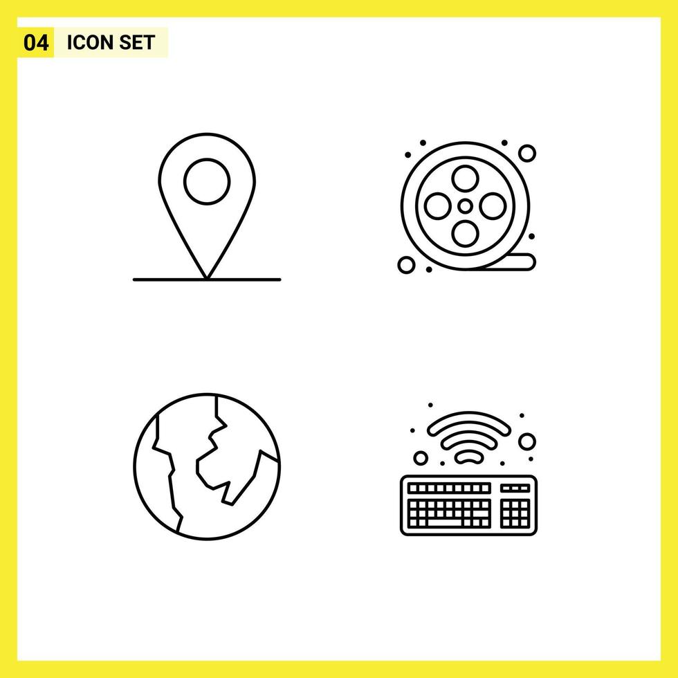 Pictogram Set of 4 Simple Filledline Flat Colors of location wireless movie reel map Editable Vector Design Elements