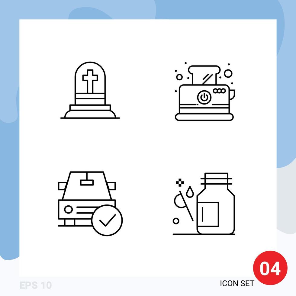 4 User Interface Line Pack of modern Signs and Symbols of death checked rip toaster done Editable Vector Design Elements