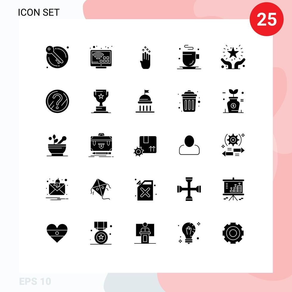 Solid Glyph Pack of 25 Universal Symbols of favorite food finger cup up Editable Vector Design Elements