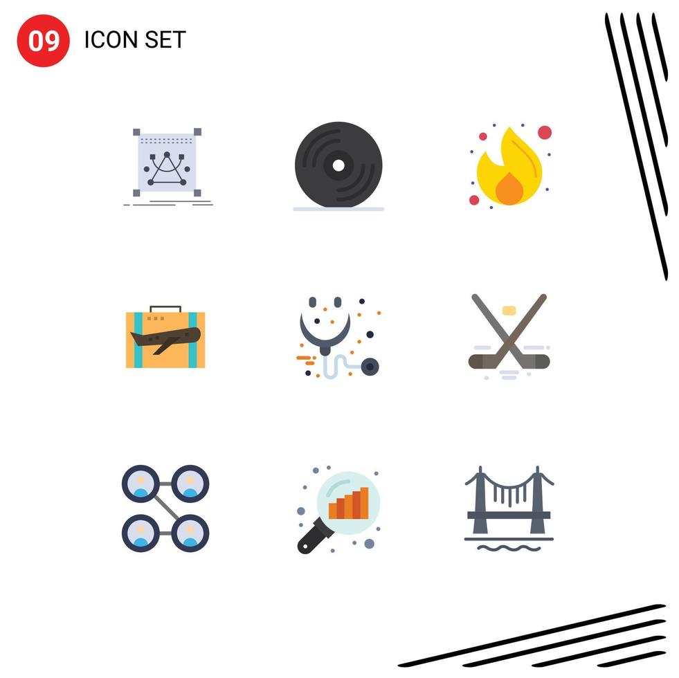 User Interface Pack of 9 Basic Flat Colors of portfolio case fire business travel Editable Vector Design Elements