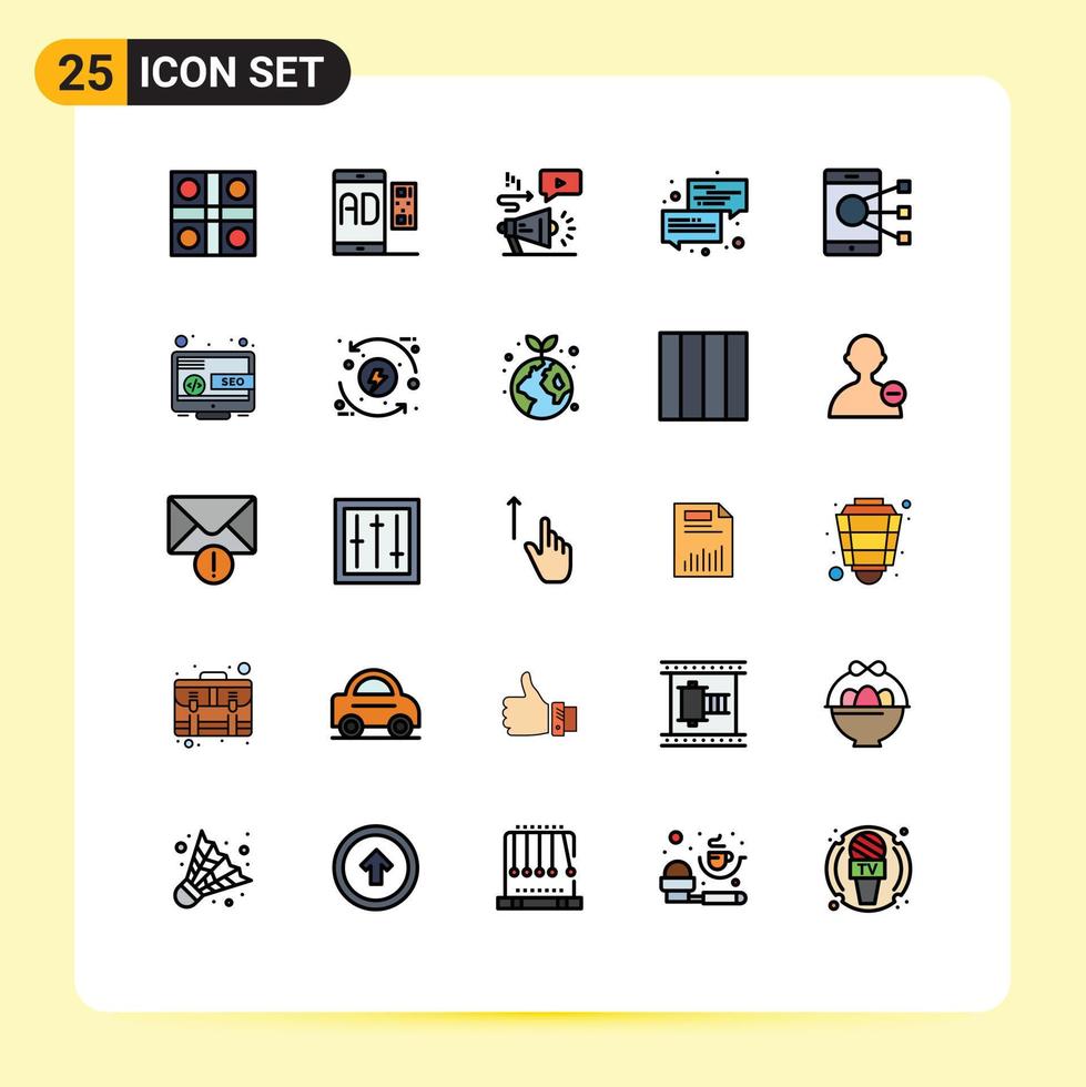 Pictogram Set of 25 Simple Filled line Flat Colors of message conversation message communication marketing Editable Vector Design Elements
