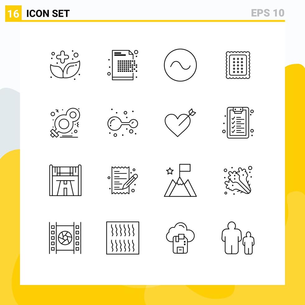 16 Thematic Vector Outlines and Editable Symbols of meal bread encryption baking wave Editable Vector Design Elements
