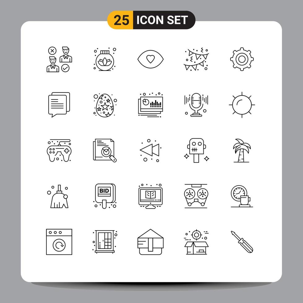 Group of 25 Lines Signs and Symbols for cogs gear eye party birthday Editable Vector Design Elements