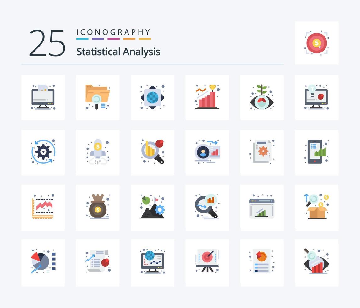 Statistical Analysis 25 Flat Color icon pack including step. goal. extension. achievement. worldwide vector