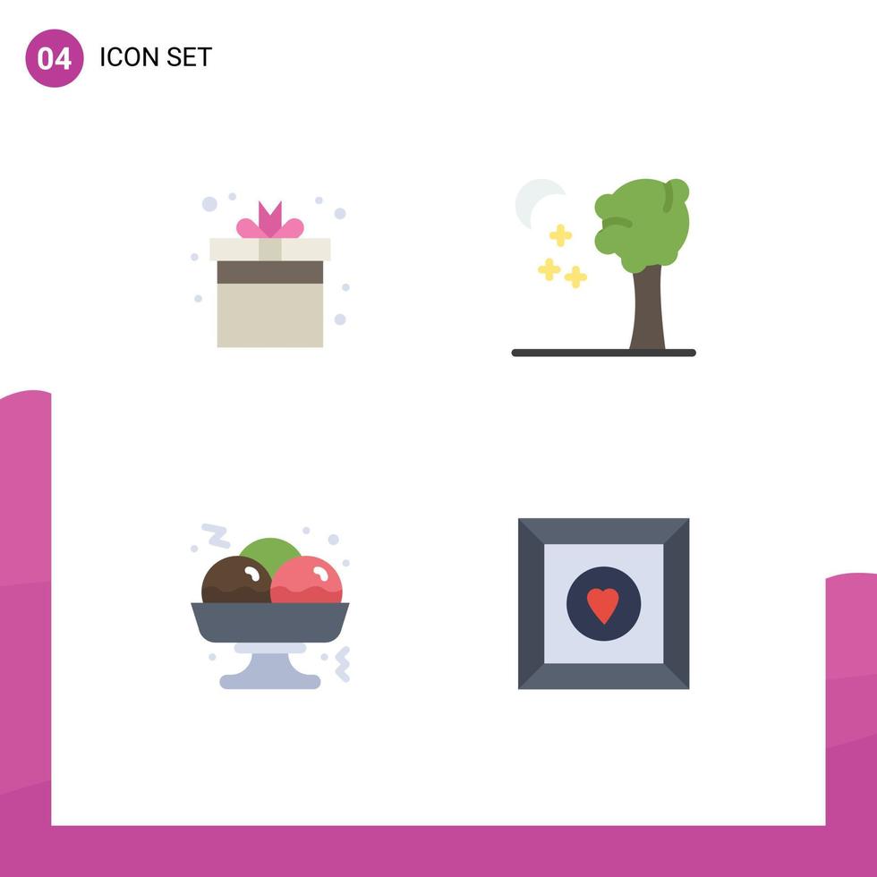 4 User Interface Flat Icon Pack of modern Signs and Symbols of gift food game nature box Editable Vector Design Elements