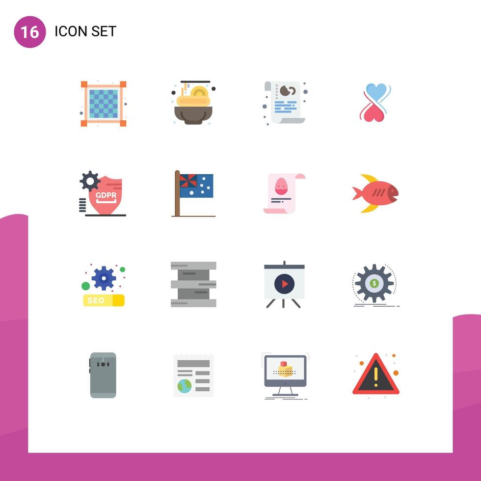 Group of 16 Flat Colors Signs and Symbols for secure locked policy gdpr eight Editable Pack of Creative Vector Design Elements