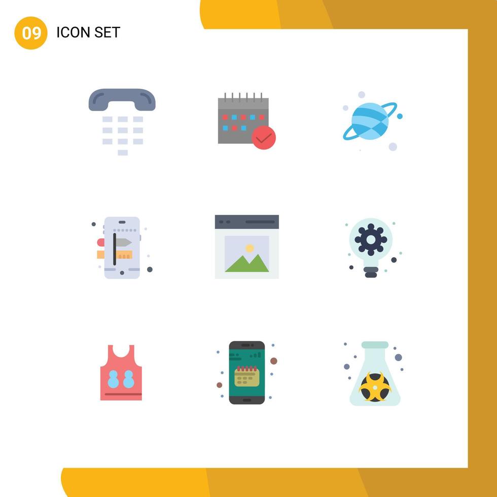 Set of 9 Vector Flat Colors on Grid for process mobile calendar space astrology Editable Vector Design Elements