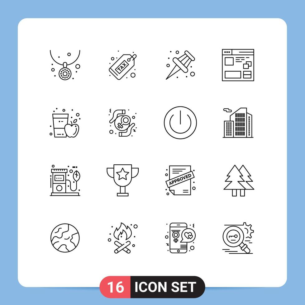 conjunto de 16 iconos modernos de la interfaz de usuario signos de símbolos para elementos de diseño vectorial editables del navegador de la página de dinero web de Apple vector