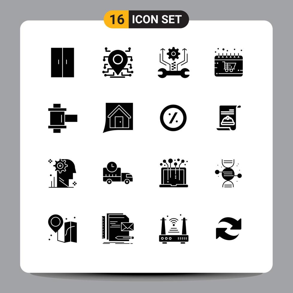 16 Universal Solid Glyph Signs Symbols of film monday control cyber calendar Editable Vector Design Elements