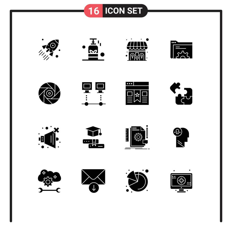 16 Solid Glyph concept for Websites Mobile and Apps cinema folder spa data wc Editable Vector Design Elements