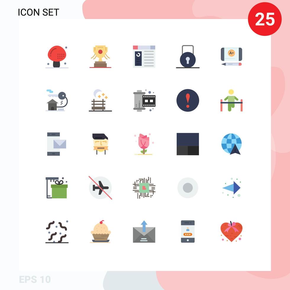 Pictogram Set of 25 Simple Flat Colors of achieve security app protect key Editable Vector Design Elements