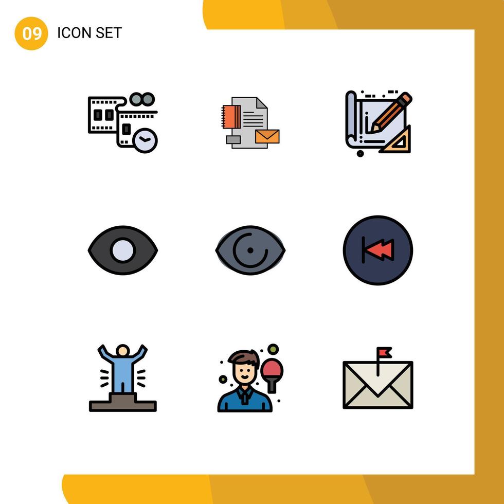 9 Universal Filledline Flat Color Signs Symbols of human eye identity view construction Editable Vector Design Elements