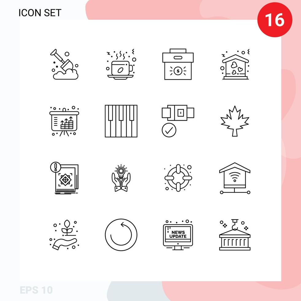 Editable Vector Line Pack of 16 Simple Outlines of move house hot home economy Editable Vector Design Elements