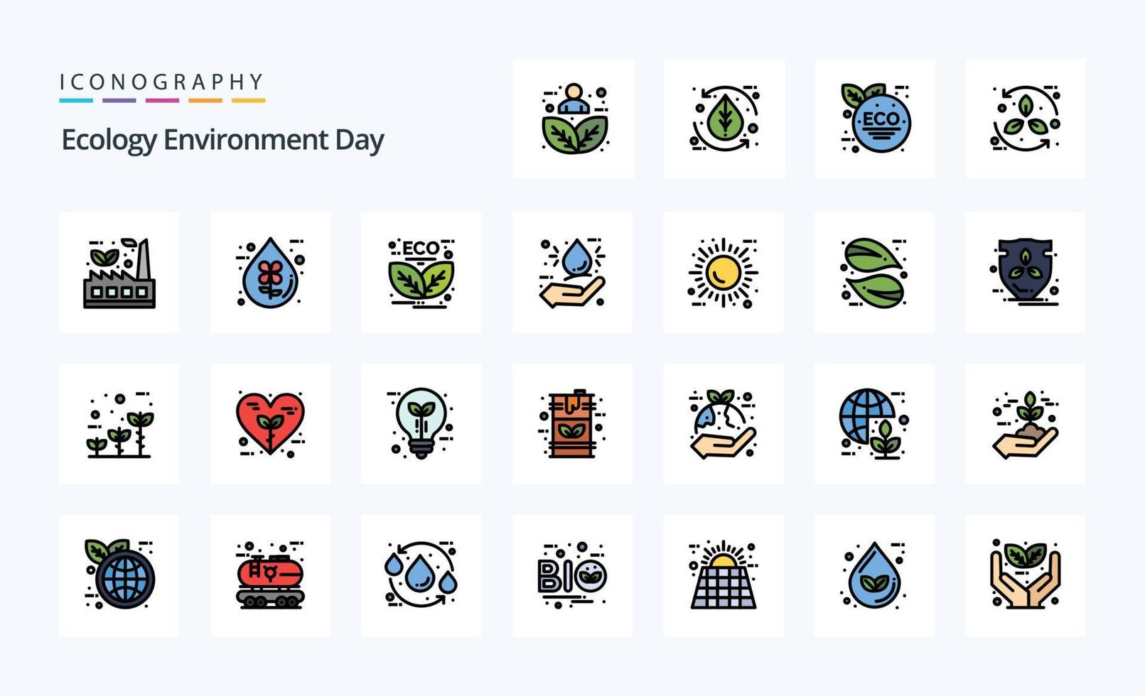 paquete de iconos de estilo lleno de línea ecológica 25 vector