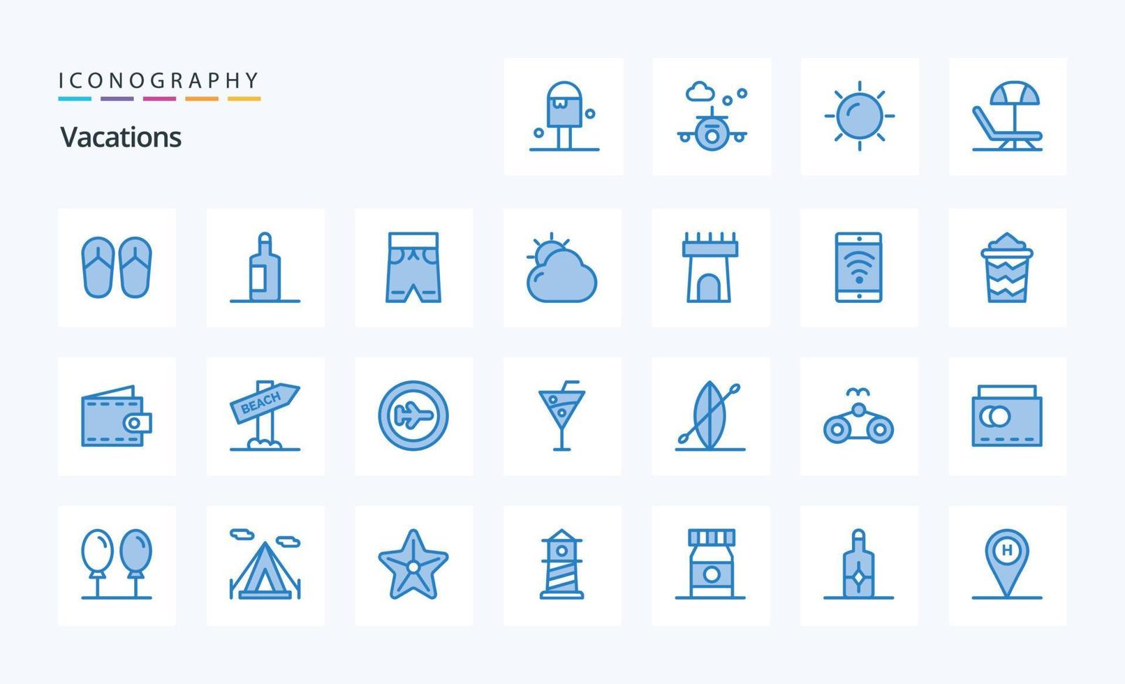 paquete de iconos azul de 25 vacaciones vector