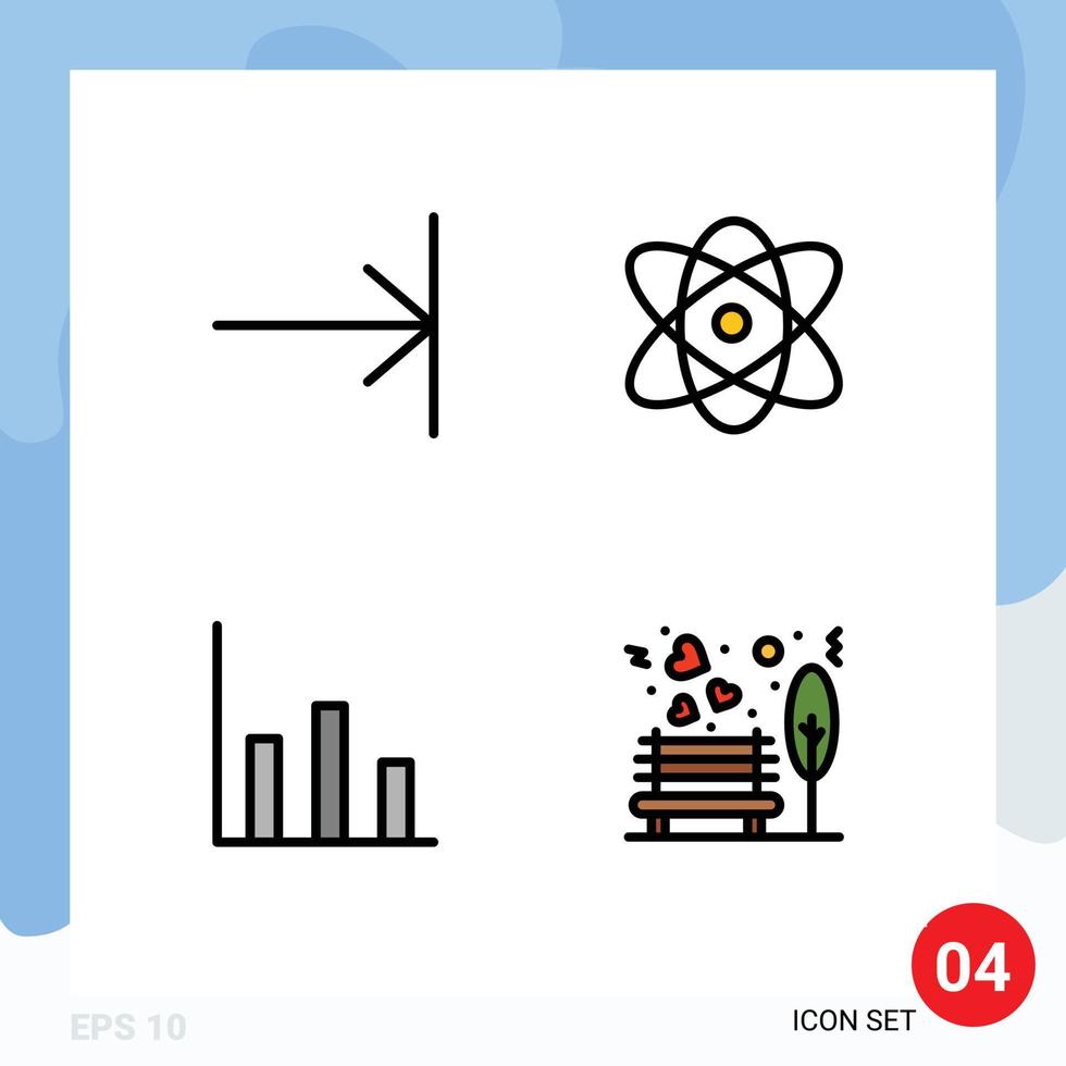 Set of 4 Vector Filledline Flat Colors on Grid for arrow moderate atom science love Editable Vector Design Elements