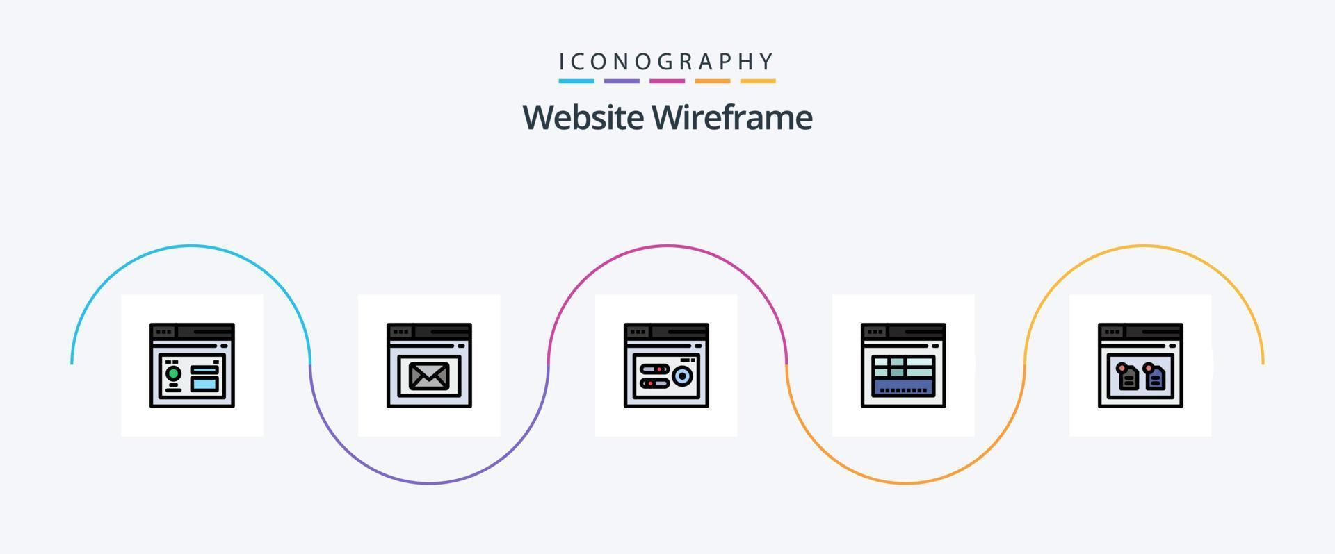 Website Wireframe Line Filled Flat 5 Icon Pack Including archive. web. web. secure. web vector