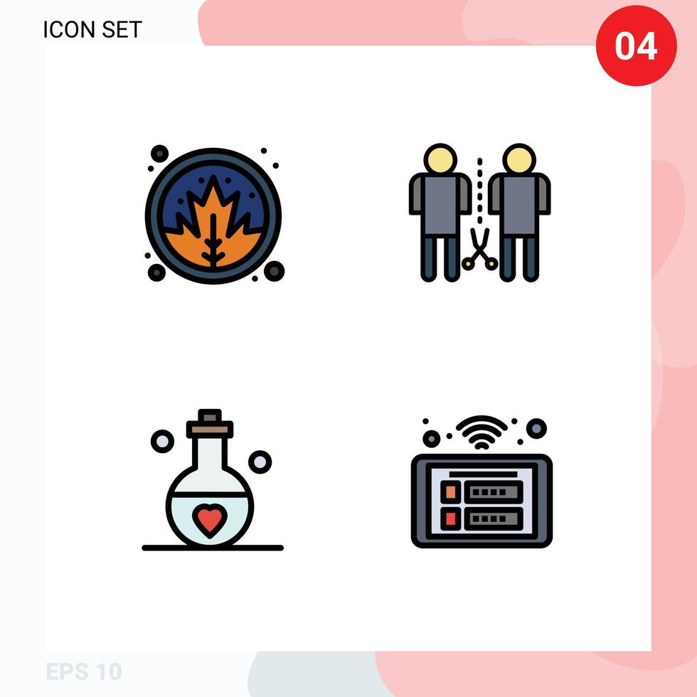 Universal Icon Symbols Group of 4 Modern Filledline Flat Colors of leaf love thanksgiving mind passion Editable Vector Design Elements