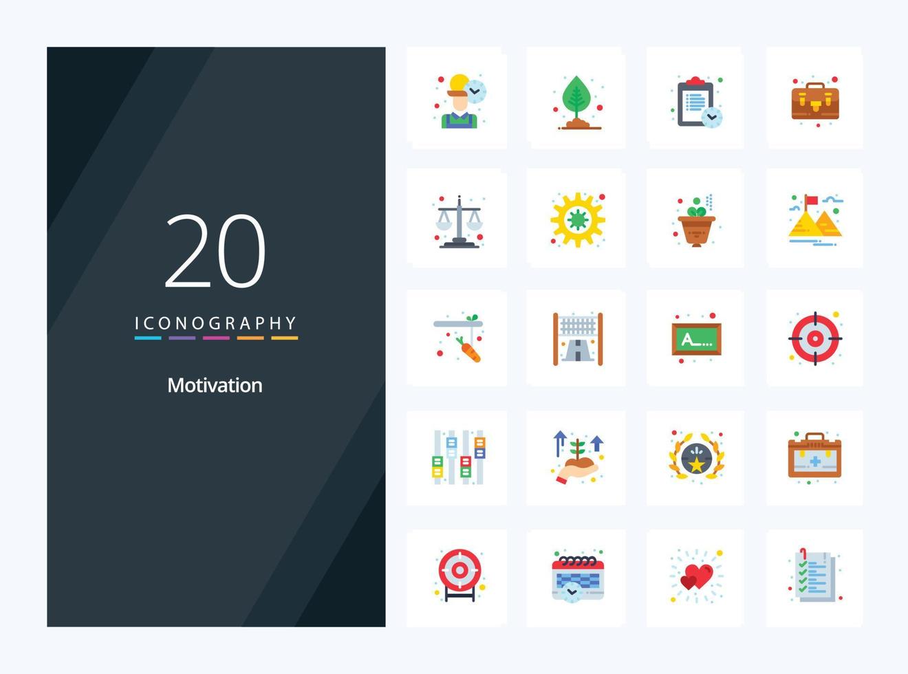 20 Motivation Flat Color icon for presentation vector
