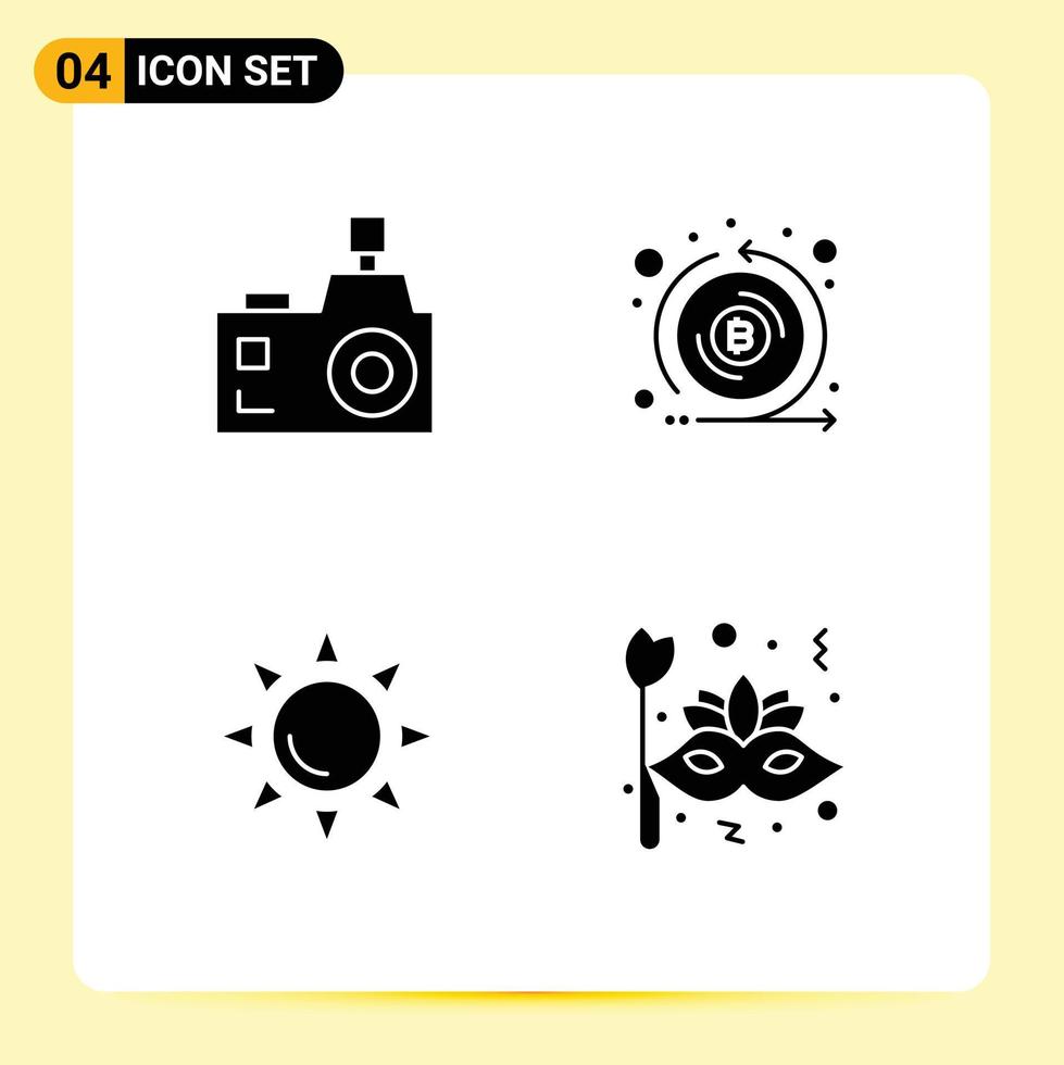 Solid Glyph Pack of 4 Universal Symbols of camera token photographer crypto beach Editable Vector Design Elements