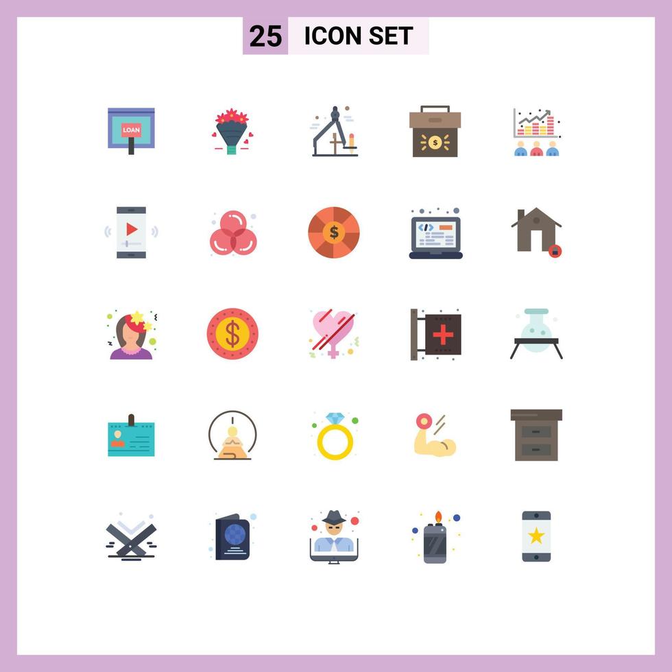 Flat Color Pack of 25 Universal Symbols of broker economy wedding corporate bag Editable Vector Design Elements