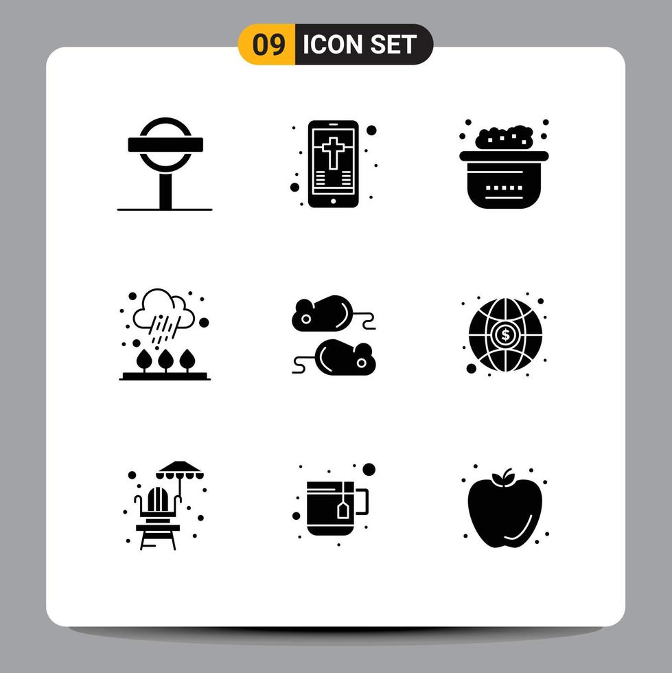 9 Solid Glyph concept for Websites Mobile and Apps testng cold animals rain autumn Editable Vector Design Elements