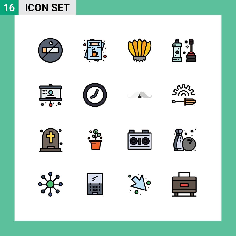 conjunto de pictogramas de 16 líneas llenas de colores planos simples de aletas de herramientas gráficas equipo baño elementos de diseño de vectores creativos editables