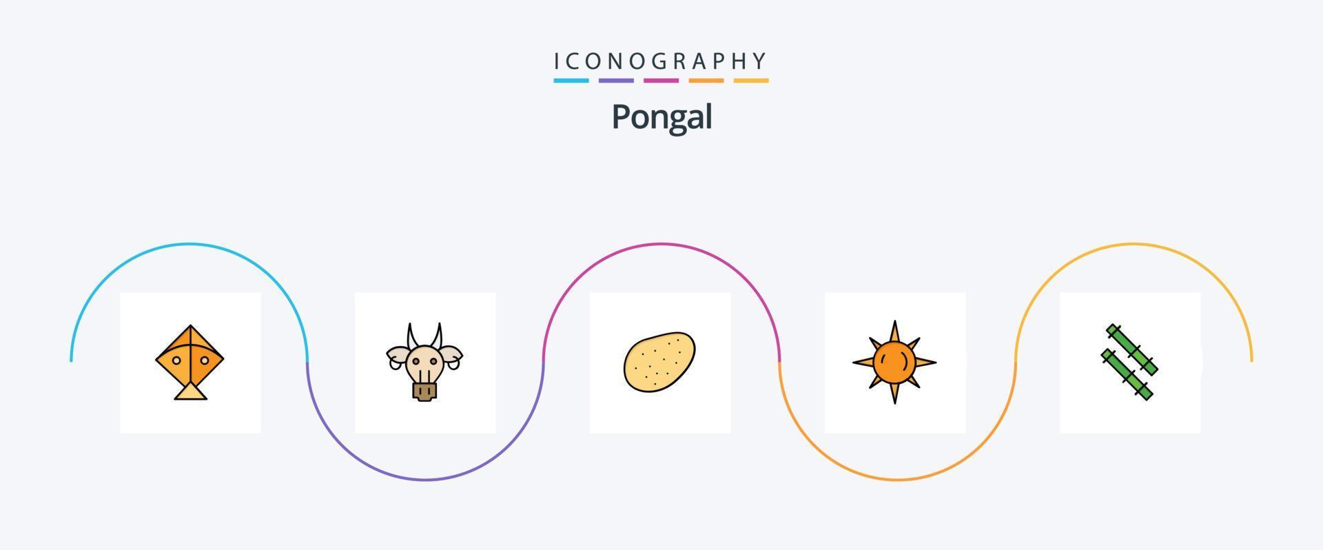 Pongal Line Filled Flat 5 Icon Pack Including . stick. patato. bamboo. day vector