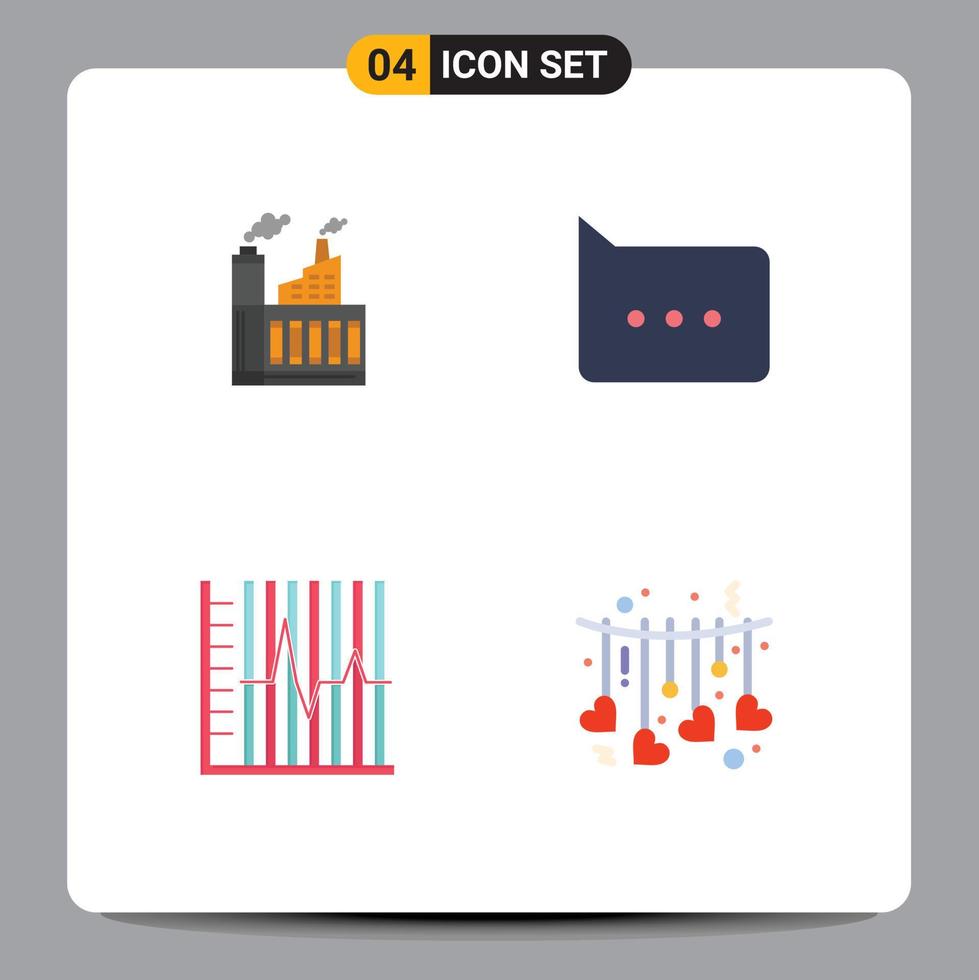 Set of 4 Modern UI Icons Symbols Signs for industry report factory chat patient Editable Vector Design Elements