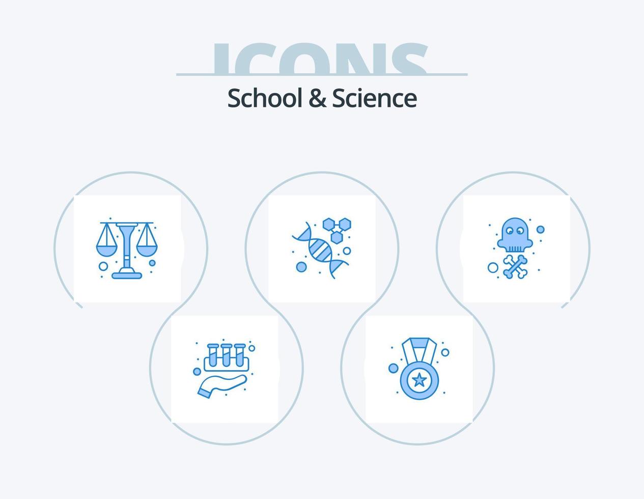 School And Science Blue Icon Pack 5 Icon Design. death. molecuel. physic. science. dna vector