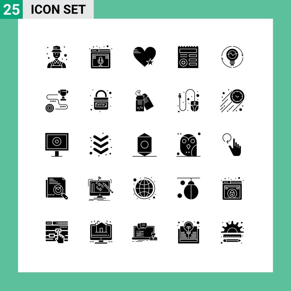 Pictogram Set of 25 Simple Solid Glyphs of medical document web basic like Editable Vector Design Elements