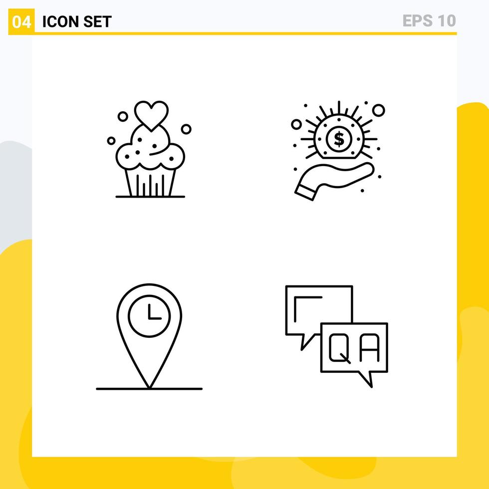 4 User Interface Line Pack of modern Signs and Symbols of cake geo baked cash time Editable Vector Design Elements