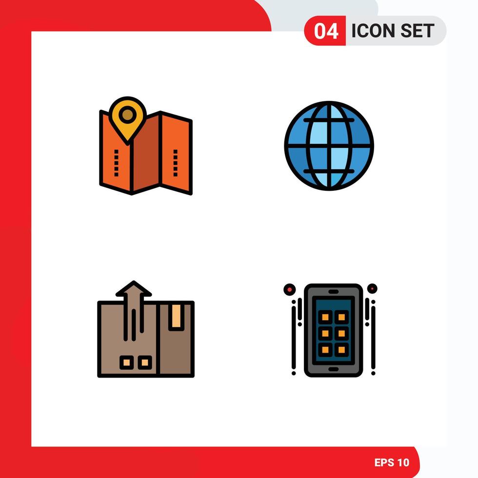 Editable Vector Line Pack of 4 Simple Filledline Flat Colors of map delivery location web logistic Editable Vector Design Elements