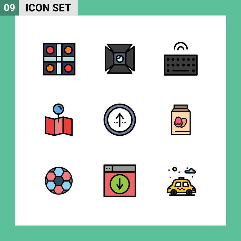 Set of 9 Vector Filledline Flat Colors on Grid for arrow pointer shooting map wireless Editable Vector Design Elements
