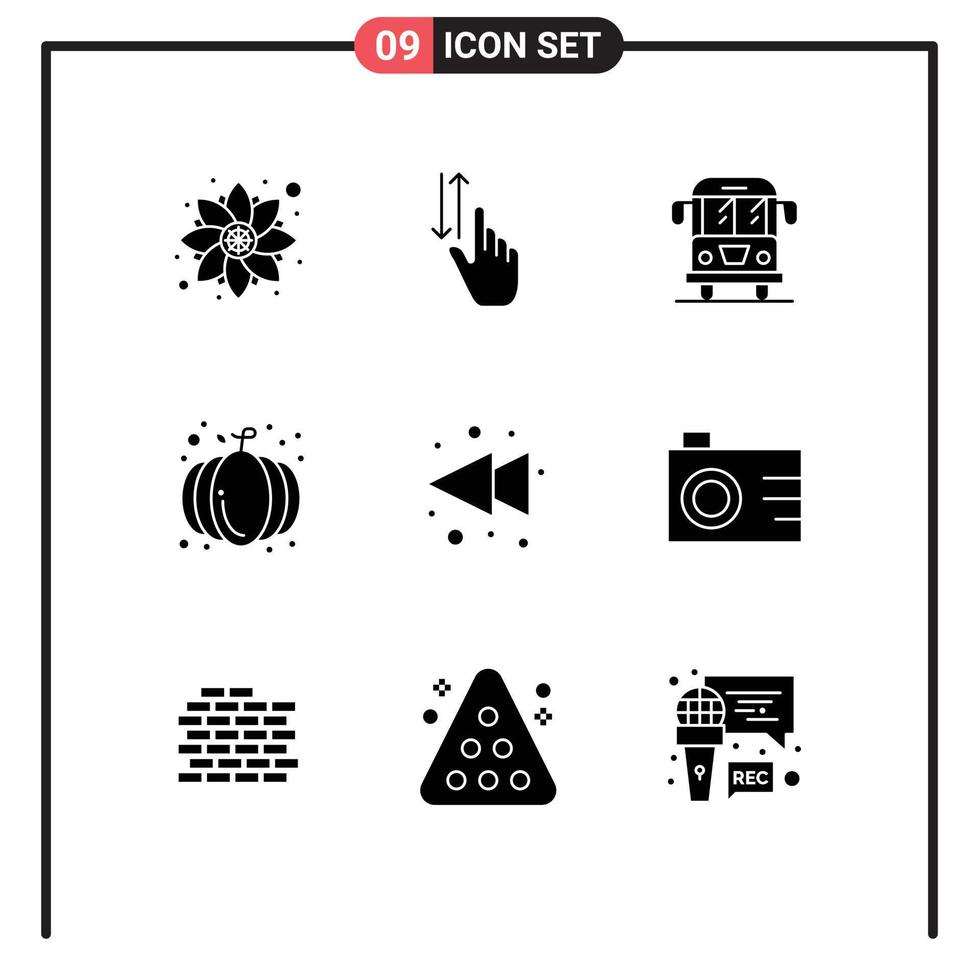 9 User Interface Solid Glyph Pack of modern Signs and Symbols of arrow harvest down halloween truck Editable Vector Design Elements