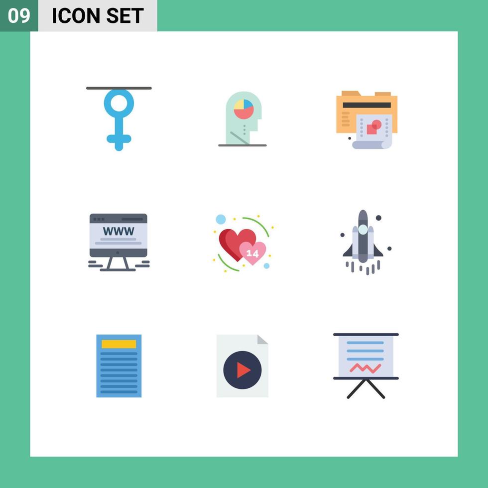 Editable Vector Line Pack of 9 Simple Flat Colors of date web advert creative board advert Editable Vector Design Elements