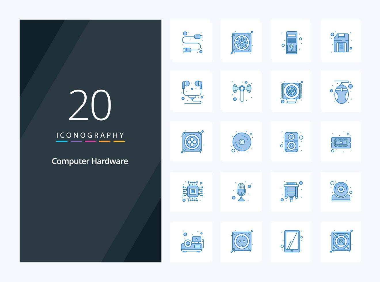 20 Computer Hardware Blue Color icon for presentation vector
